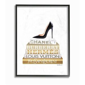 Amanda Greenwood Book Stack Glam Heels Fashion Framed Canvas Wall Decor